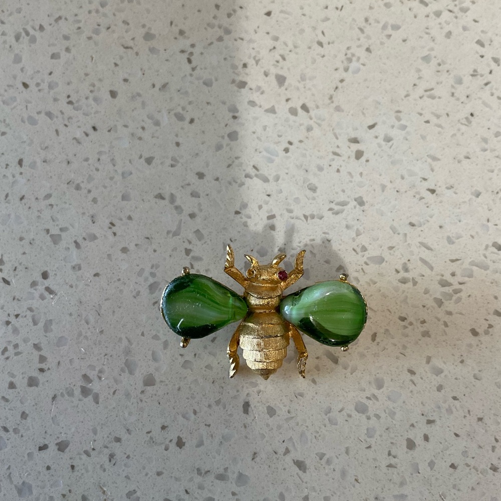 Gold and Green Bee Brooch